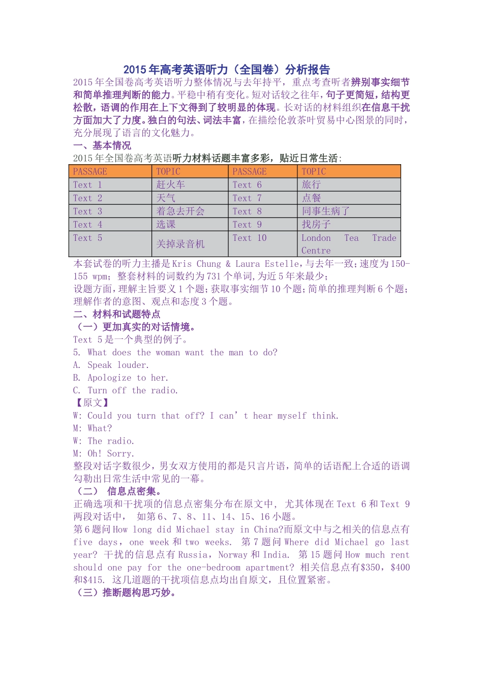 2015年高考英语听力分析报告_第1页