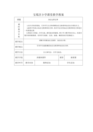 人教2011版小学数学四年级加法运算定律