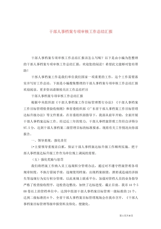 干部人事档案专项审核工作总结汇报