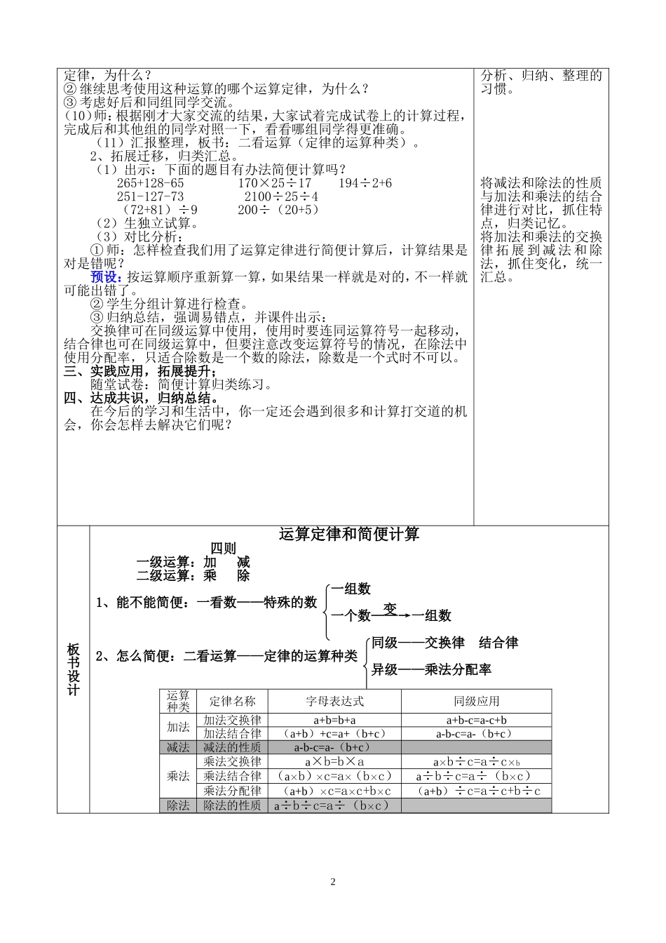 小学数学2011版本小学四年级运算定律和简便计算_第2页