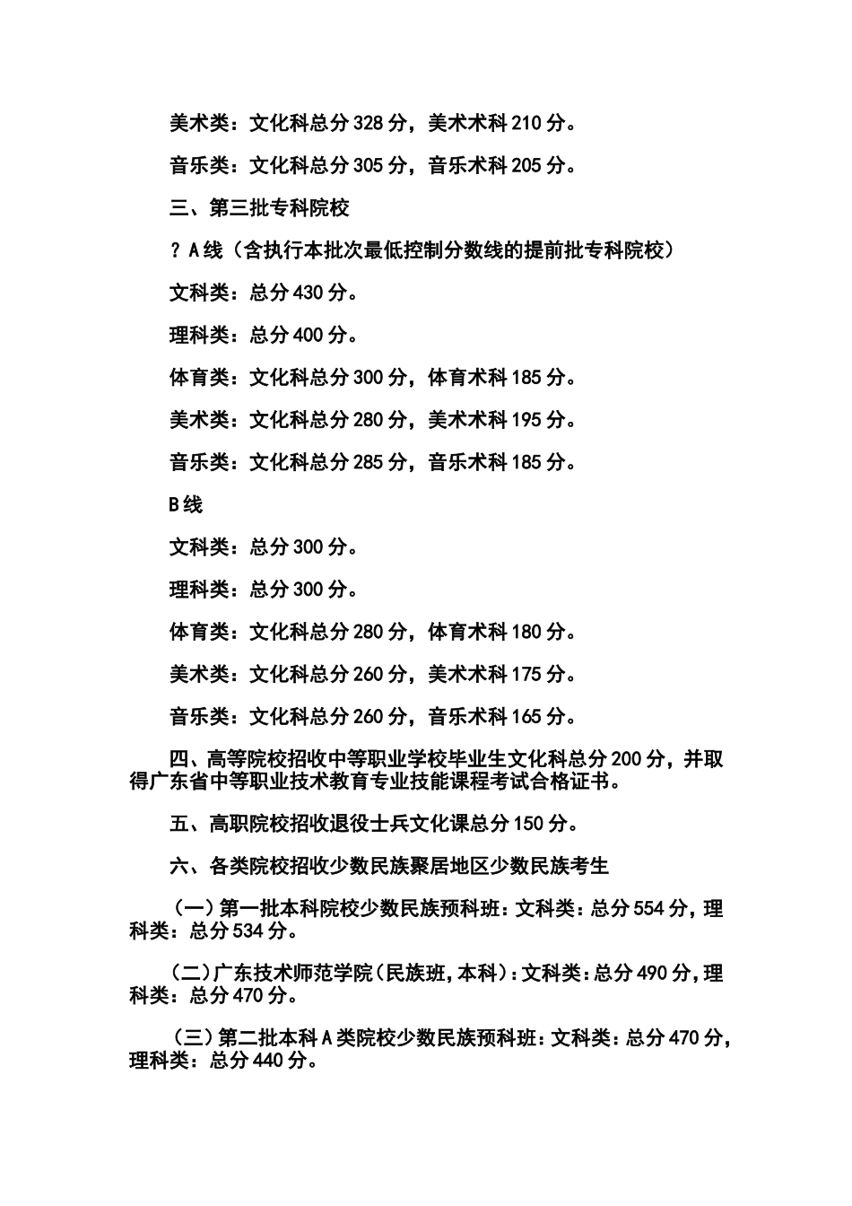 2013年广东普通高校招生录取最低控制分数线_第2页