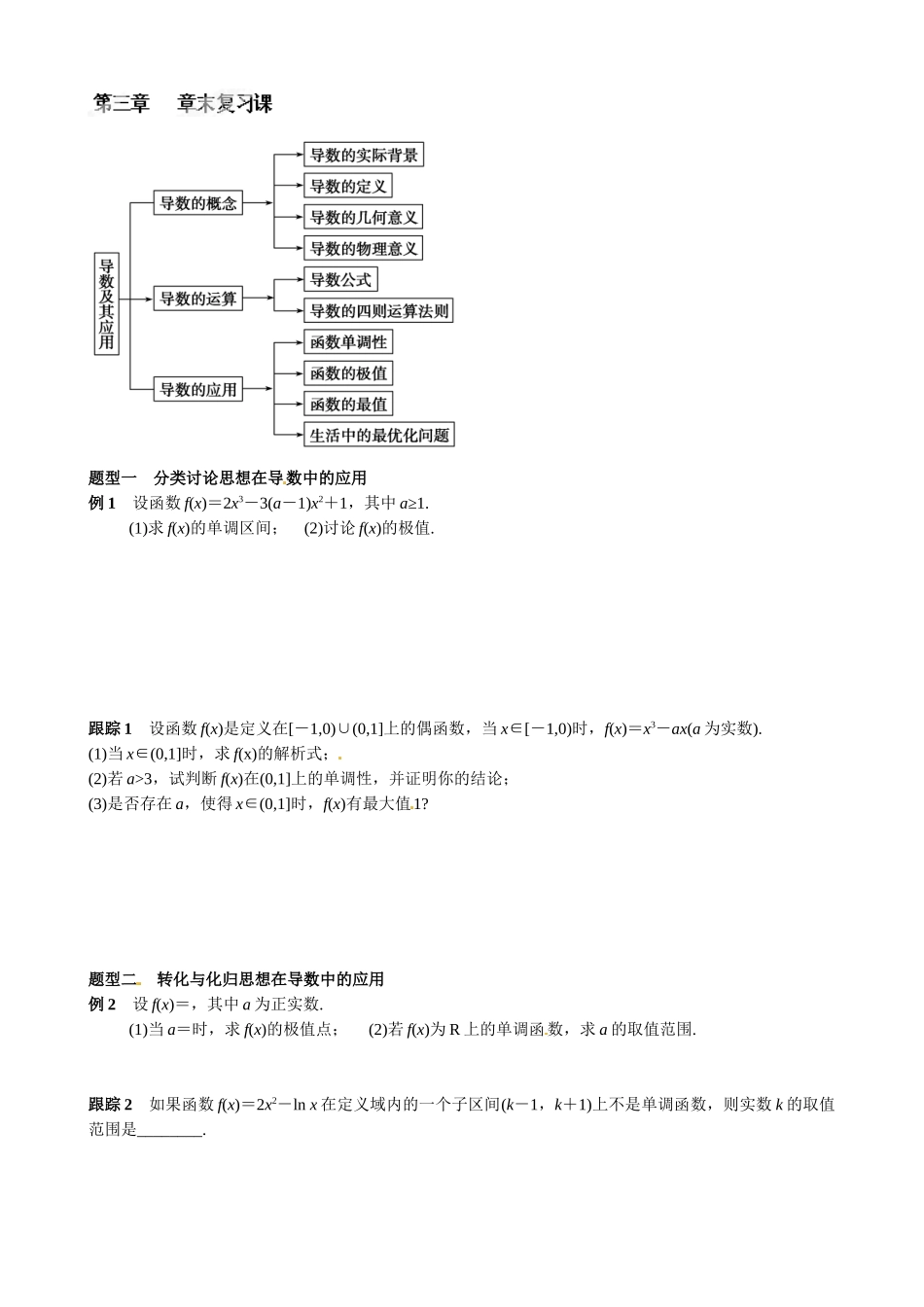 高中数学选修1-1-第三章-导数及其应用复习课导学案及练习题第三章---章末复习课_第1页
