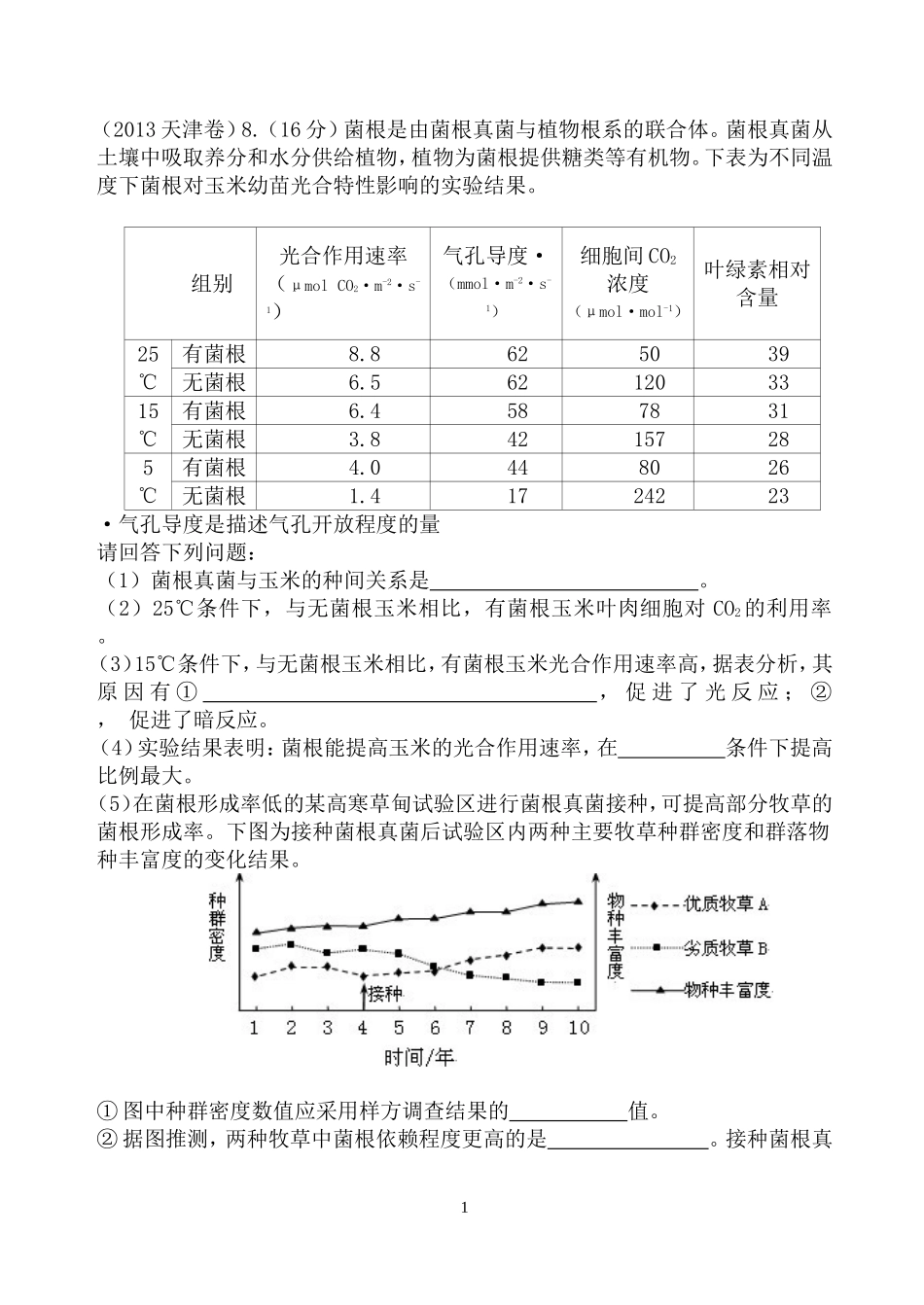 2013年全国各地高考生物试题汇编1_第1页
