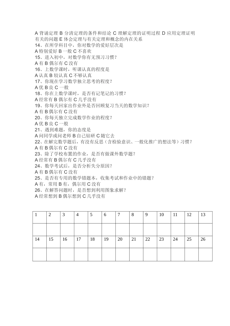 初中学生数学学习方法问卷调查表_第2页