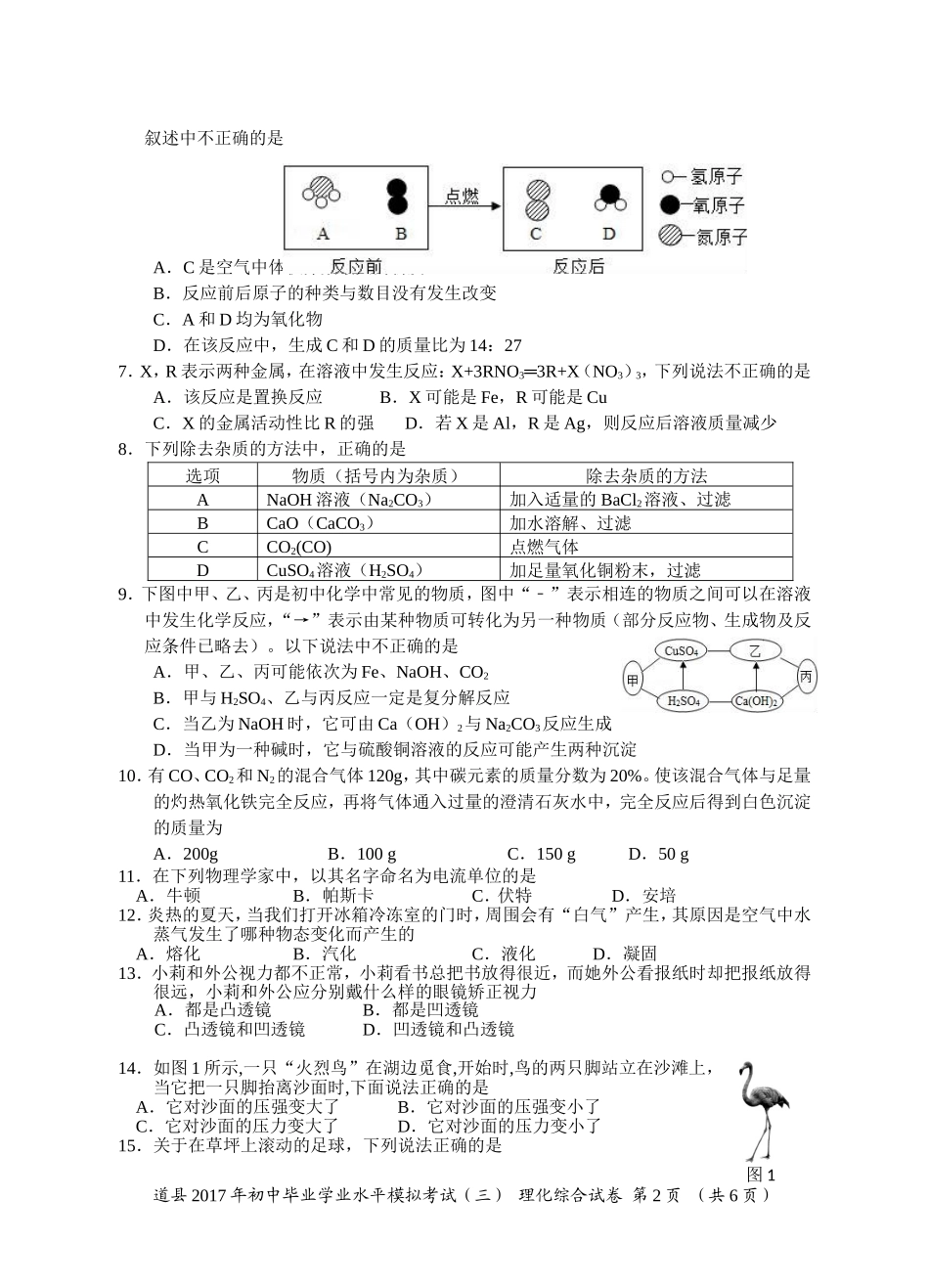 初中毕业学业水平模拟考试物理试卷_第2页