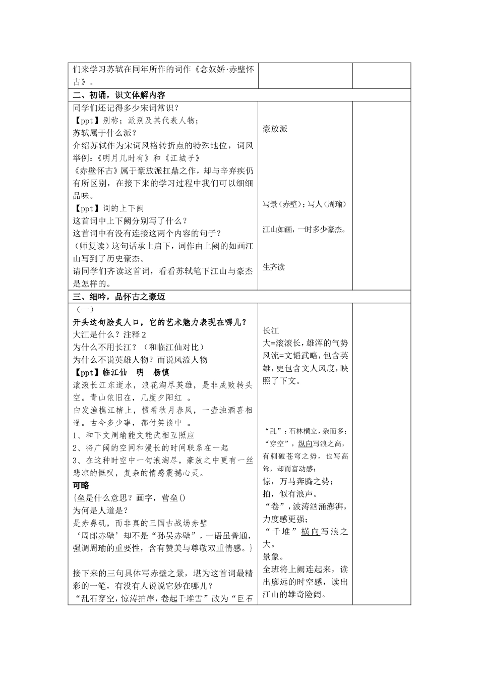 《念奴娇·赤壁怀古》教学设计_第2页