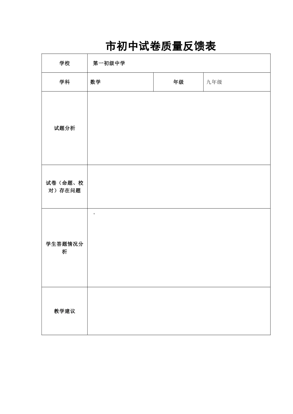 灵宝市初中试卷质量反馈表2_第1页