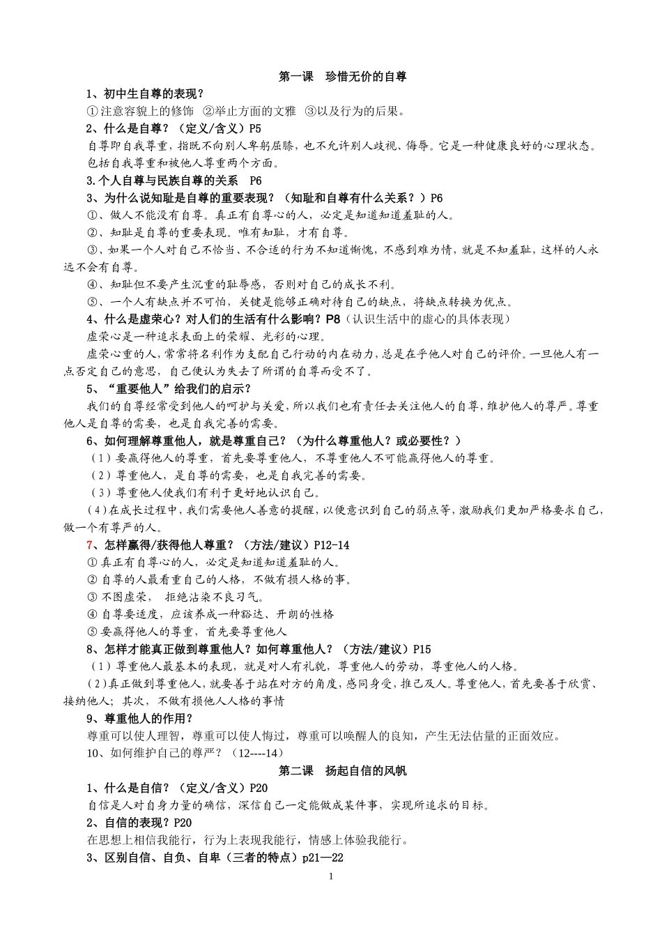 人教版七年级下册思想品德复习提纲(完整精品)_第1页