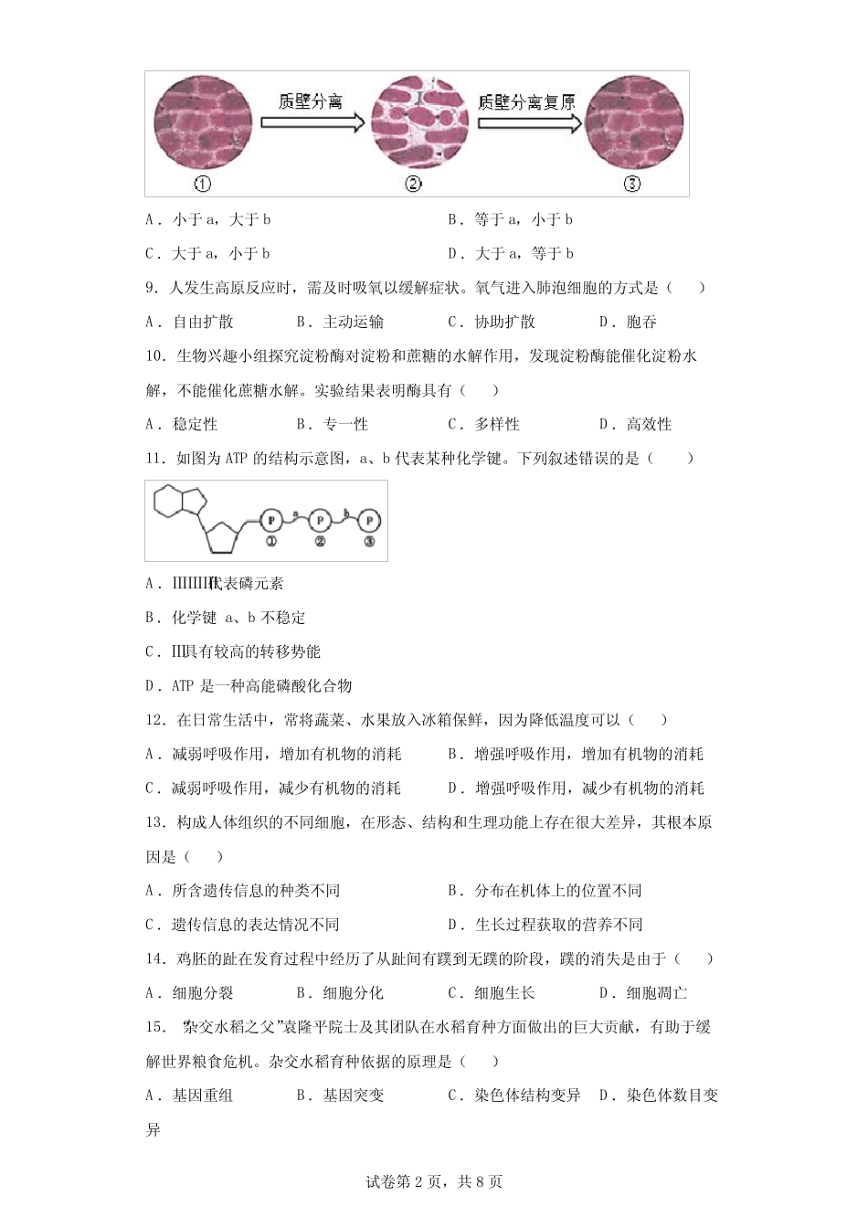 2021年6月福建省高中学业水平合格性考试(会考)生物试题(含答案解析)_第2页