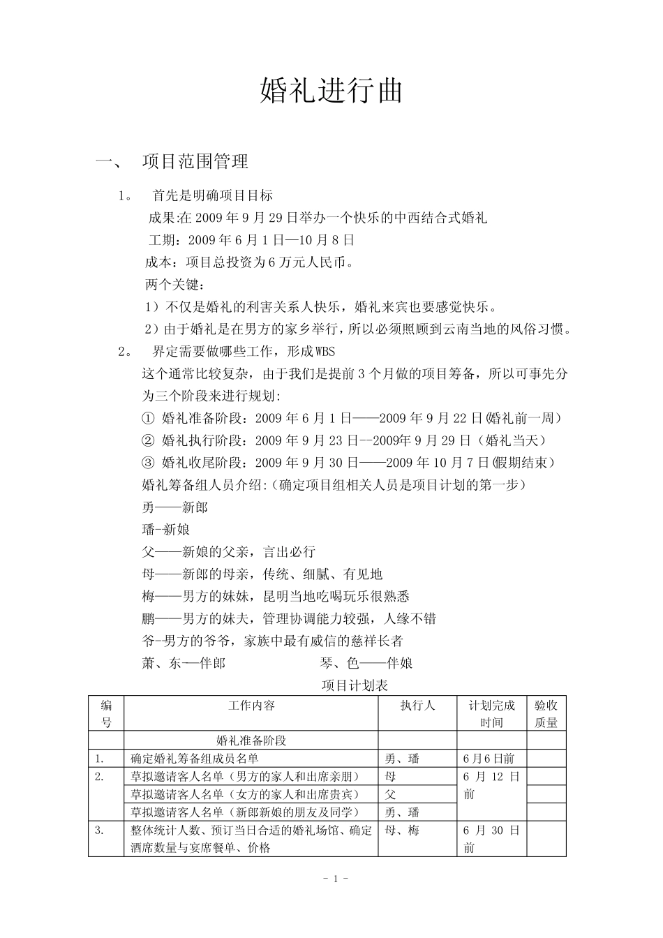 婚礼项目管理方案说明书_第1页