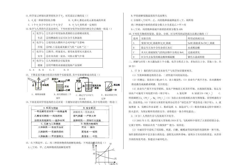 人教版九年级化学中考模拟试题(含答案) _第2页