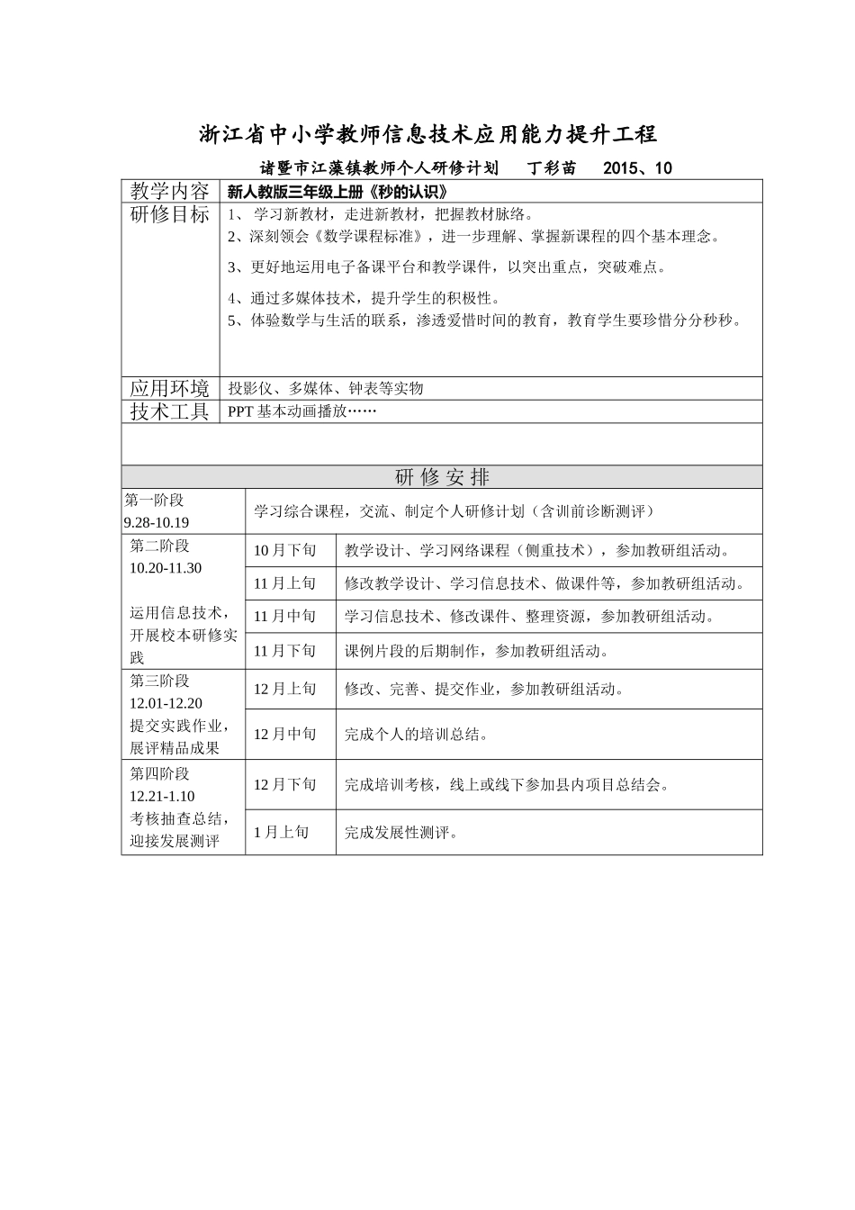 丁彩苗个人研修计划_第1页