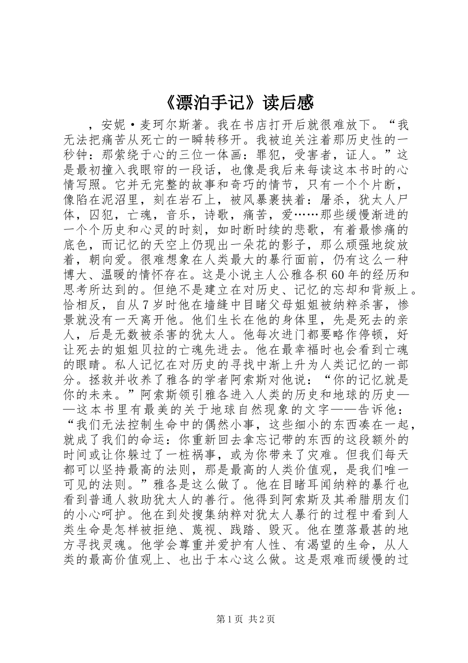 《漂泊手记》读后感_第1页