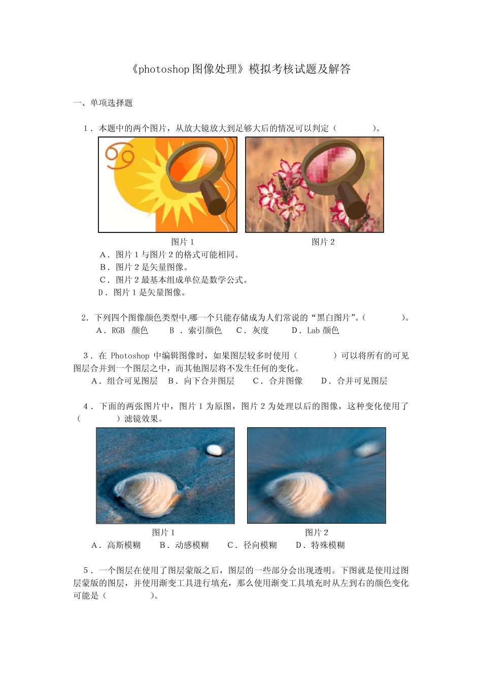 《photoshop图像处理》模拟考核试题及解答 _第1页
