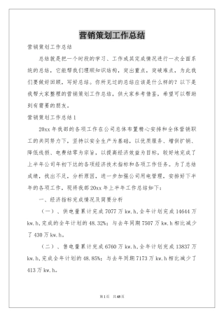 营销策划工作参考总结