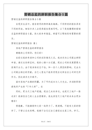 营销总监的辞职报告集合5篇