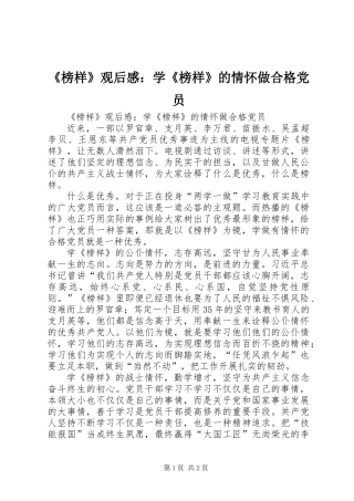 《榜样》观后感：学《榜样》的情怀做合格党员