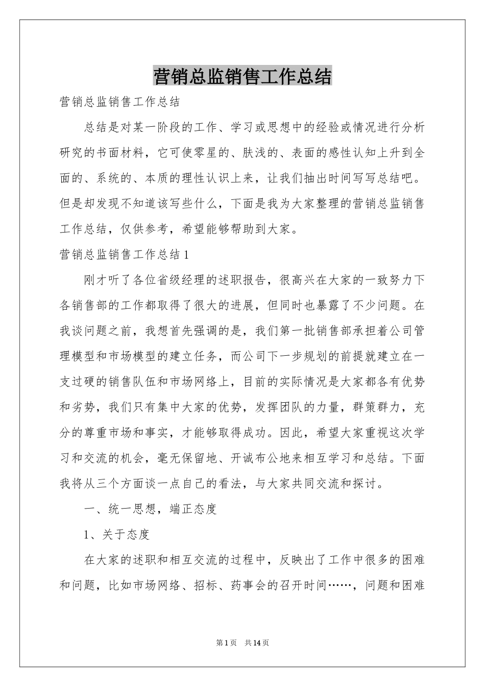 营销总监销售工作参考总结_第1页