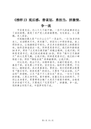 《榜样2》观后感：善谋划，勇担当，拼激情，争一流
