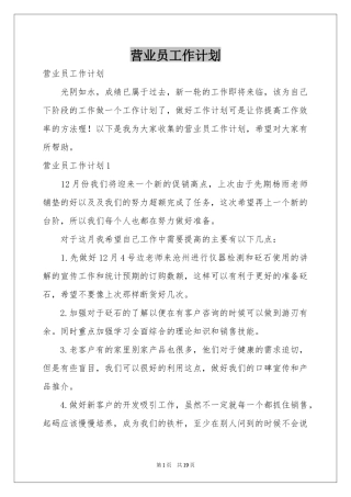 营业员工作参考计划