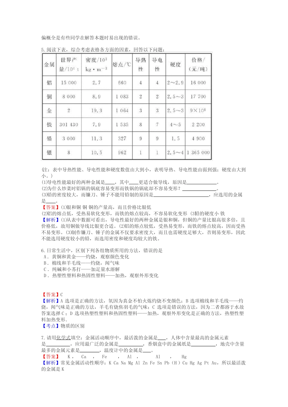 初三化学金属材料试题 _第2页