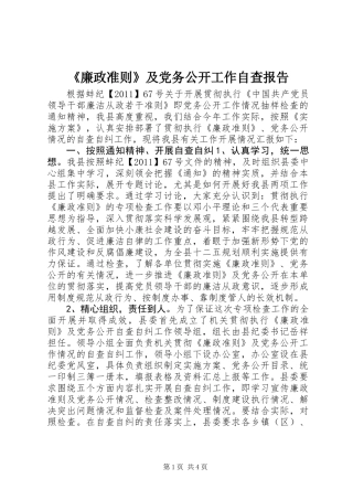 《廉政准则》及党务公开工作自查报告