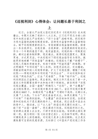 《巡视利剑》心得体会：让问题长悬于利剑之上