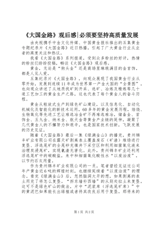 《大国金路》观后感-必须要坚持高质量发展