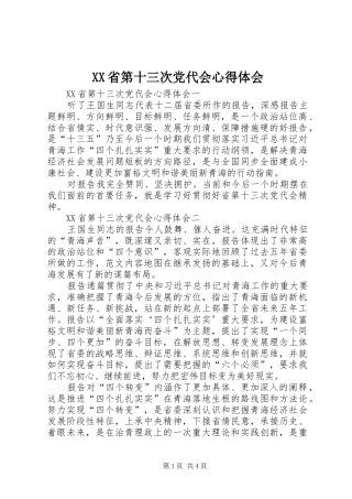 XX省第十三次党代会心得体会