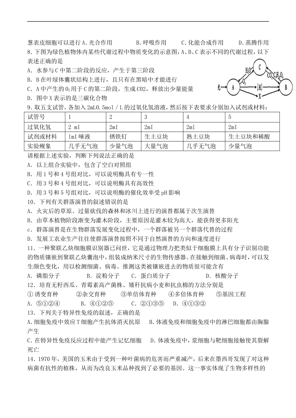 广东高考生物模拟考试试卷5_第2页