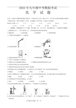 最新九年级化学中考试题(附答案) 