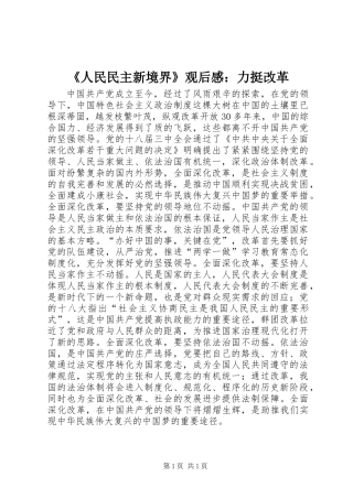 《人民民主新境界》观后感：力挺改革