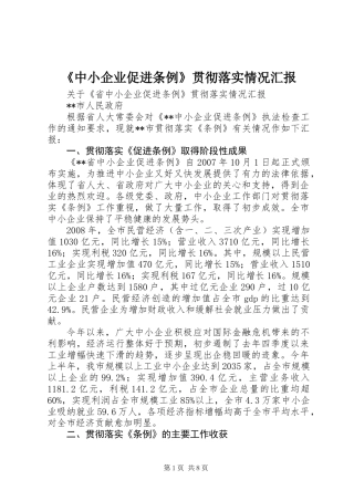 《中小企业促进条例》贯彻落实情况汇报