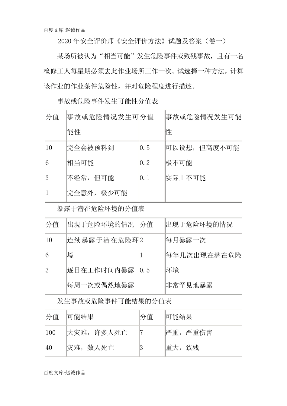 2020年安全评价师《安全评价方法》试题及答案(卷一) _第1页
