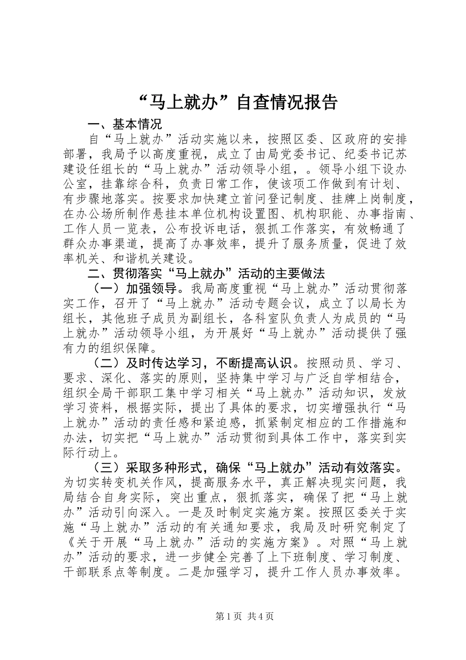 “马上就办”自查情况报告_第1页