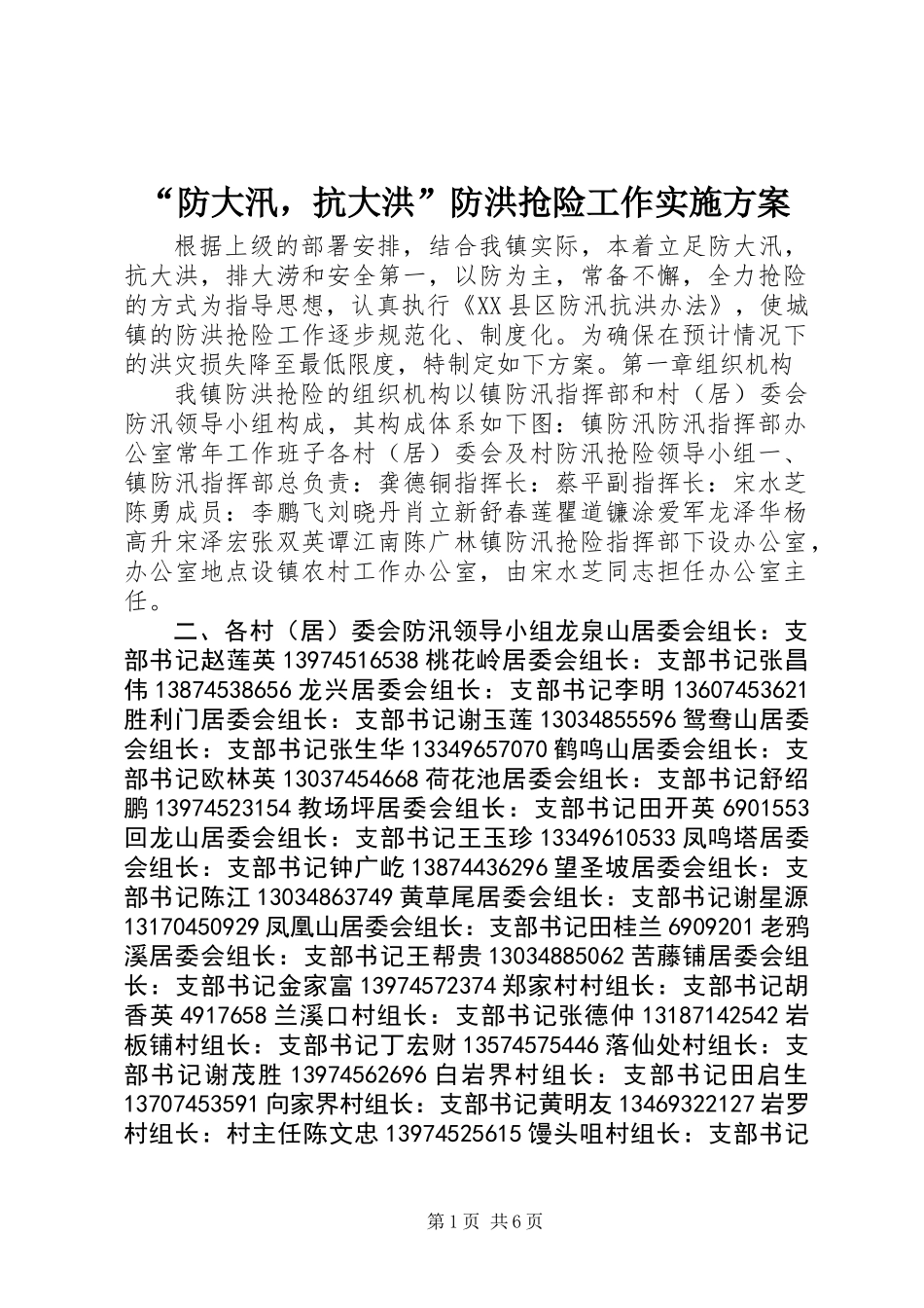 “防大汛，抗大洪”防洪抢险工作实施方案_第1页