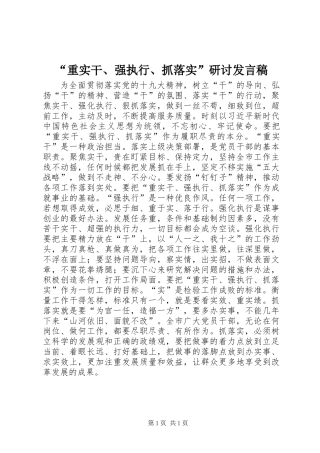 “重实干、强执行、抓落实”研讨发言稿