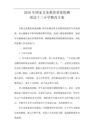 小学2018年教育质量检测反馈问题及整改方案 