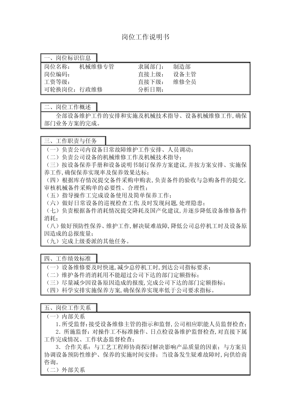 岗位工作说明书(DOC 3)_第1页