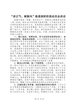 “讲正气、树新风”检查剖析阶段动员会讲话