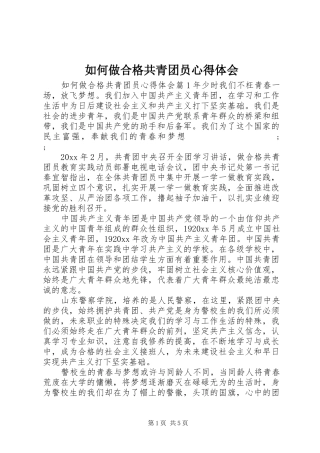如何做合格共青团员心得体会