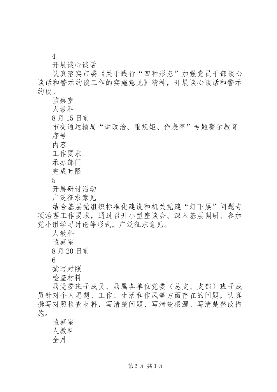 “讲政治、重规矩、作表率”专题警示教育第二阶段工作计划安排表_第2页
