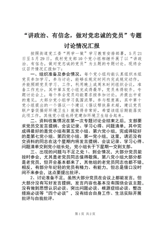 “讲政治、有信念，做对党忠诚的党员”专题讨论情况汇报