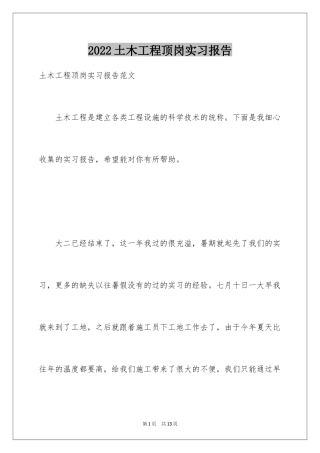 2024土木工程顶岗实习报告