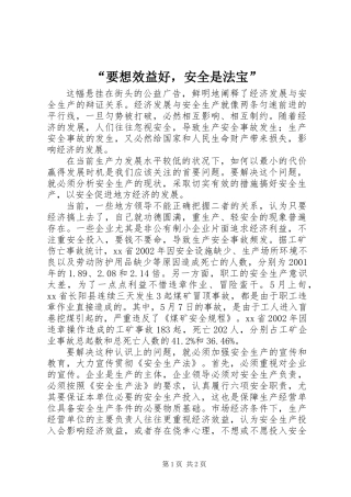 “要想效益好，安全是法宝”