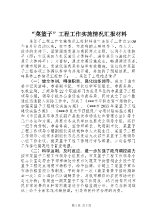 “菜篮子”工程工作实施情况汇报材料