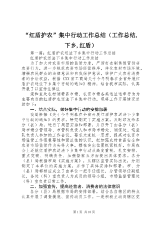 “红盾护农”集中行动工作总结(工作总结,下乡,红盾)