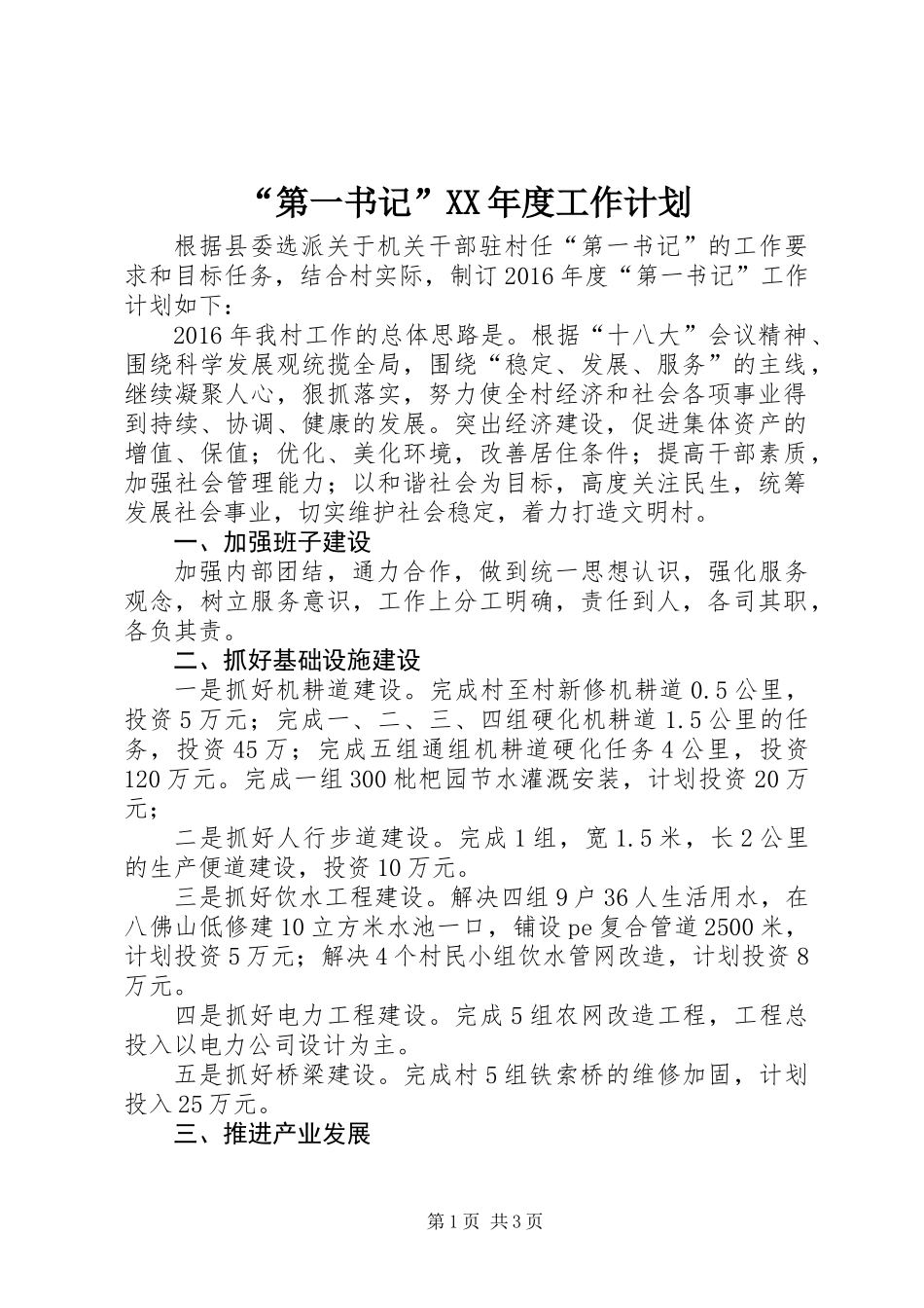 “第一书记”XX年度工作计划_第1页