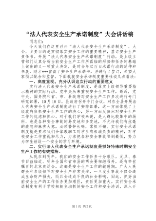 “法人代表安全生产承诺制度”大会讲话稿