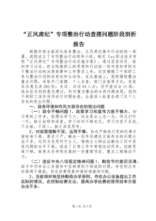 “正风肃纪”专项整治行动查摆问题阶段剖析报告